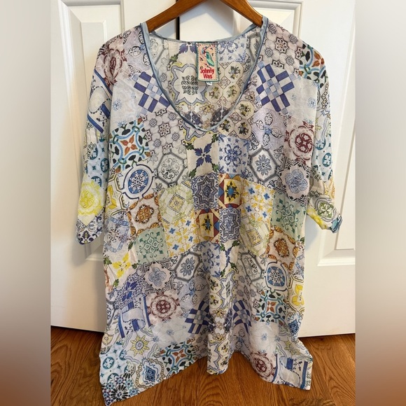 Johnny Was Tops - Johnny Was Collection Mosaic-printed Georgette Tunic Size XXL